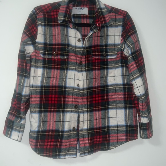 Old navy Boys S(6/7) red,green,white plaid flannel button up, EUC - Picture 1 of 4